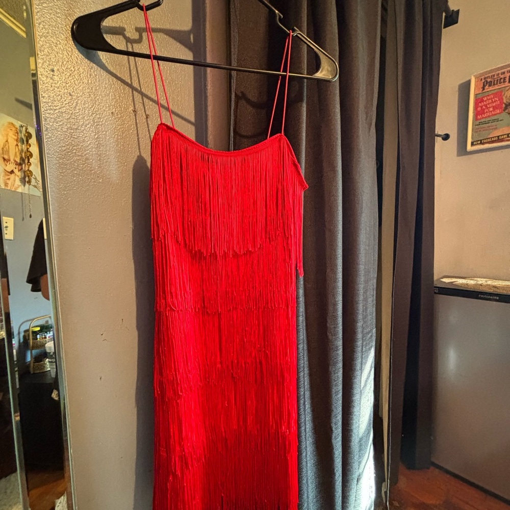Vibrant Red Fringe Mini Dress
